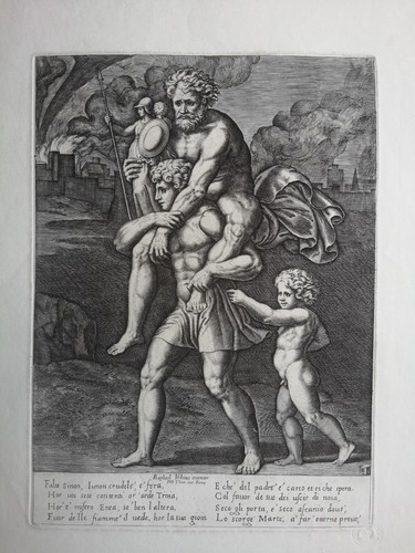 Incisione antica enea fugge - fugge, da